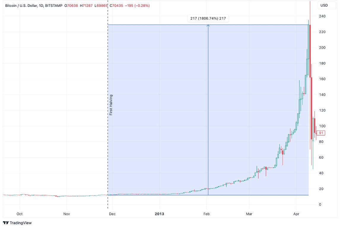 Grafico del Primo Halving Bitcoin del 28 Novembre 2012 Grafico del Primo Halving Bitcoin del 28 Novembre 2012